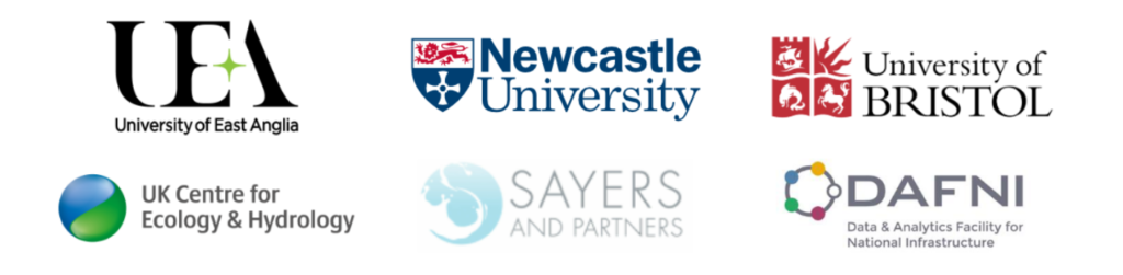 OpenCLIM 5 Logos of various UK-based academic and research institutions, including universities, centers for ecology, hydrology, data analytics, and OpenCLIM.